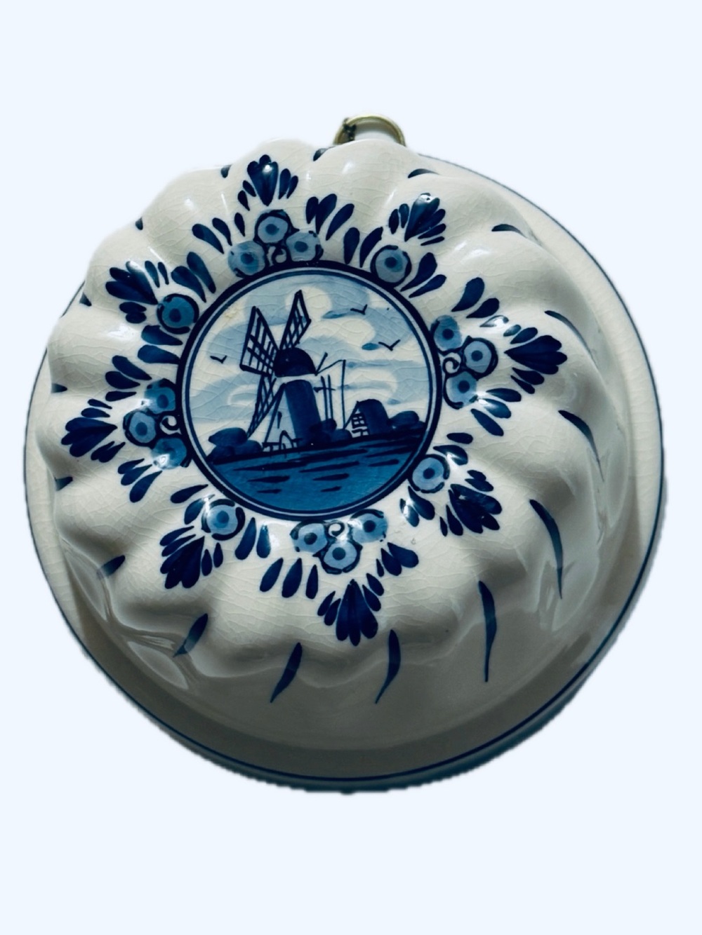 Vintage Delft Blue Windmill Mold Wall Decor from Netherlands